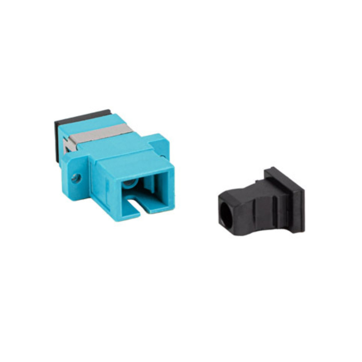 Adaptor retea fibra optica cu conectori SC/UPC, Lanberg 43368, MM SIMPLEX OM3, cu capace negre, turcoaz [1]