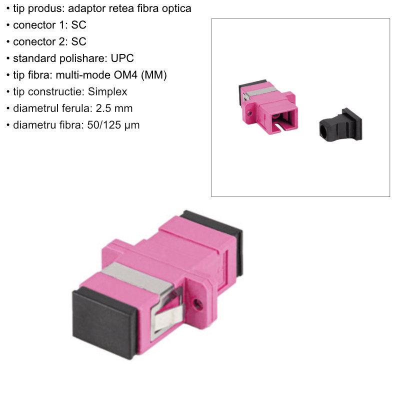 Adaptor retea fibra optica cu conectori SC/UPC, Lanberg 43369, MM SIMPLEX OM4, violet [6]