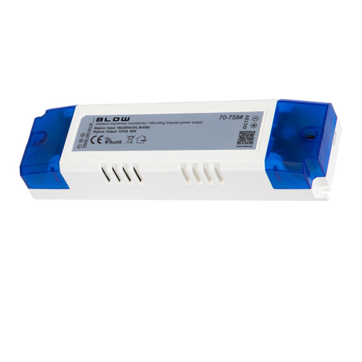 Alimentator compact pentru LED-uri, 220V la 12V-5A, 60W, Blow 12728, alb cu albastru [1]