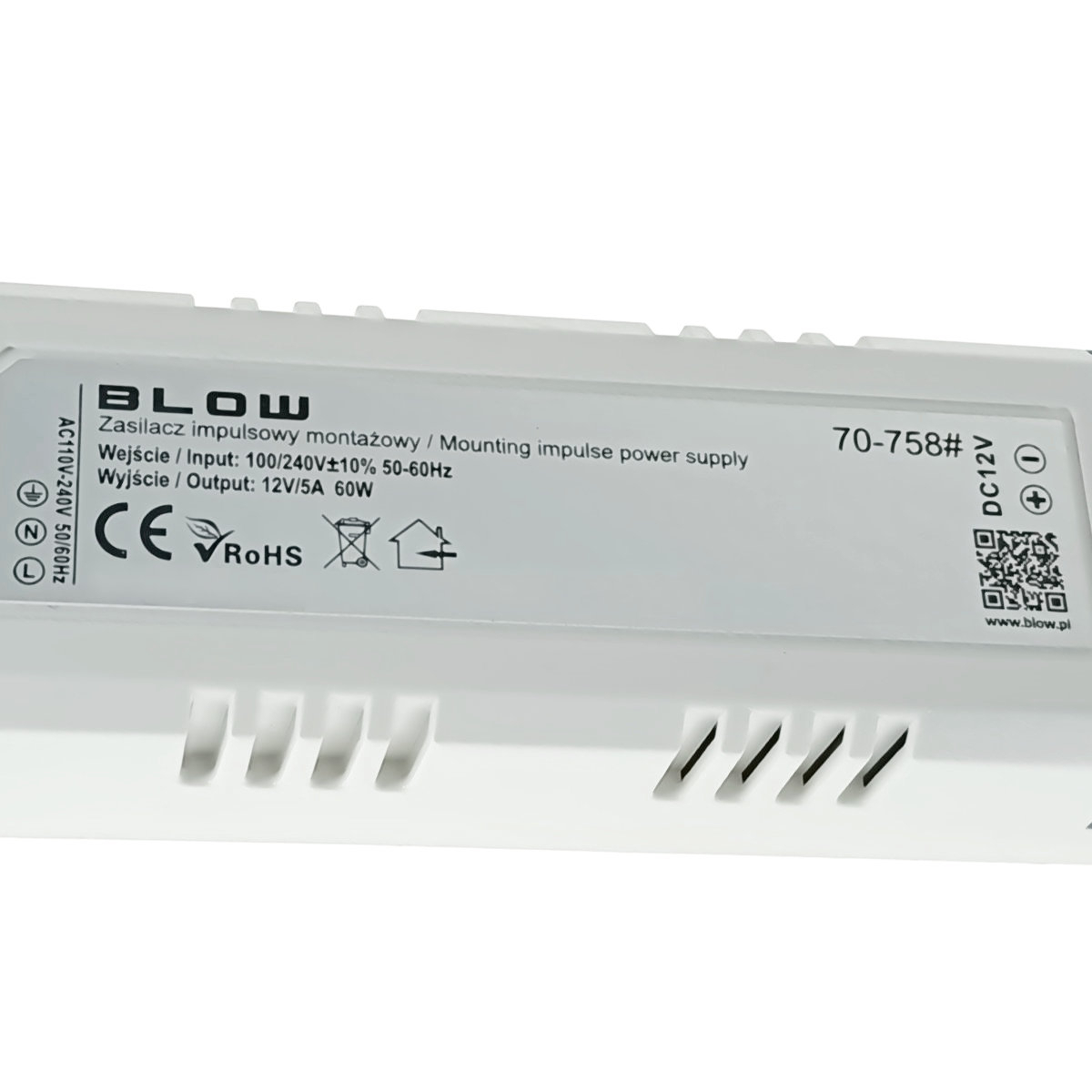 Alimentator compact pentru LED-uri, 220V la 12V-5A, 60W, Blow 12728, alb cu albastru [4]