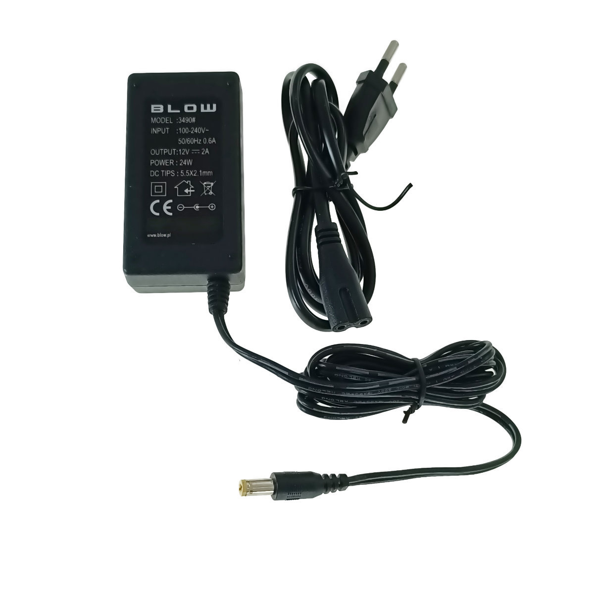 Alimentator de 12V-2A, 24W, cu mufa jack 2.1x5.5mm, cabluri alimentare de 1.5m si 1m, Blow 08115, negru [2]