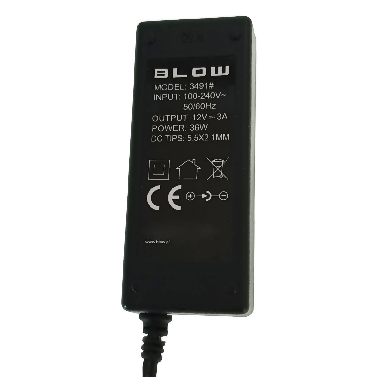 Alimentator de 12V-3A, 36W, cu mufa jack 2.1x5.5mm la 90 grade, cabluri alimentare de 1.5m si 1m, Blow 08113, negru [3]