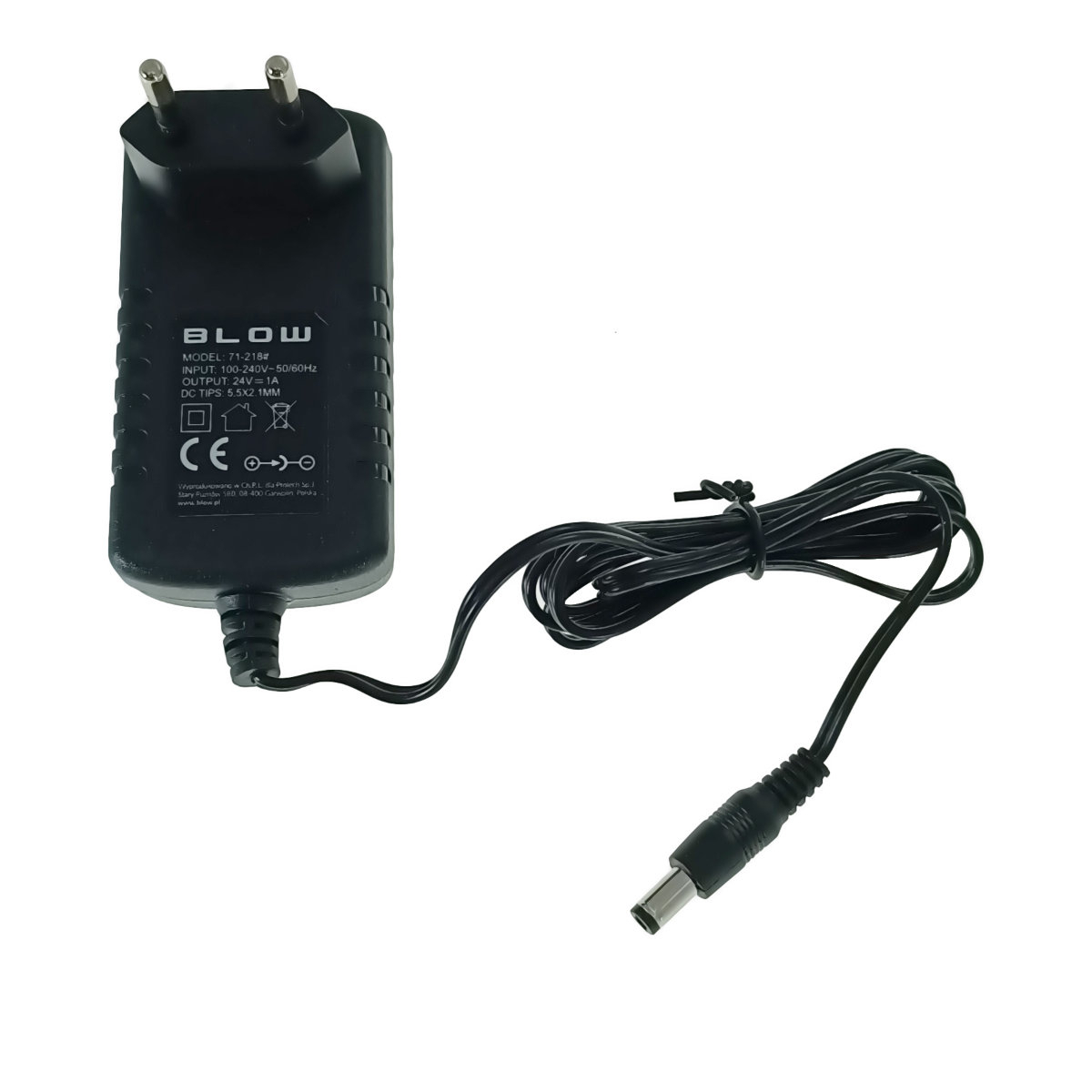 Alimentator de 24V-1A, 24W, cu mufa jack 2.1x5.5mm, cablu de 1.1m, Blow 11938, negru [2]