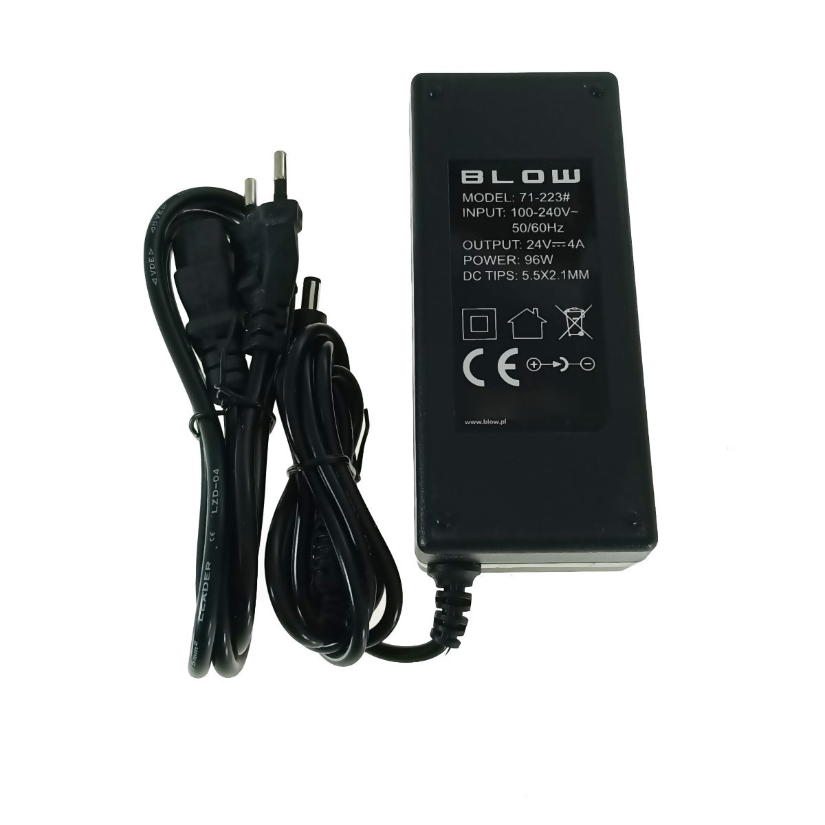 Alimentator de 24V-4A, 96W, cu mufa jack 2.1x5.5mm, cabluri alimentare de 1.1m si 1.2m, Blow 11944, negru [2]