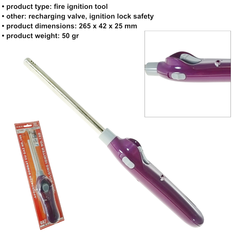 Aprinzator cu gaz, FE-40797, cu reglare flacara si sistem de blocare, reincarcabil, violet [5]