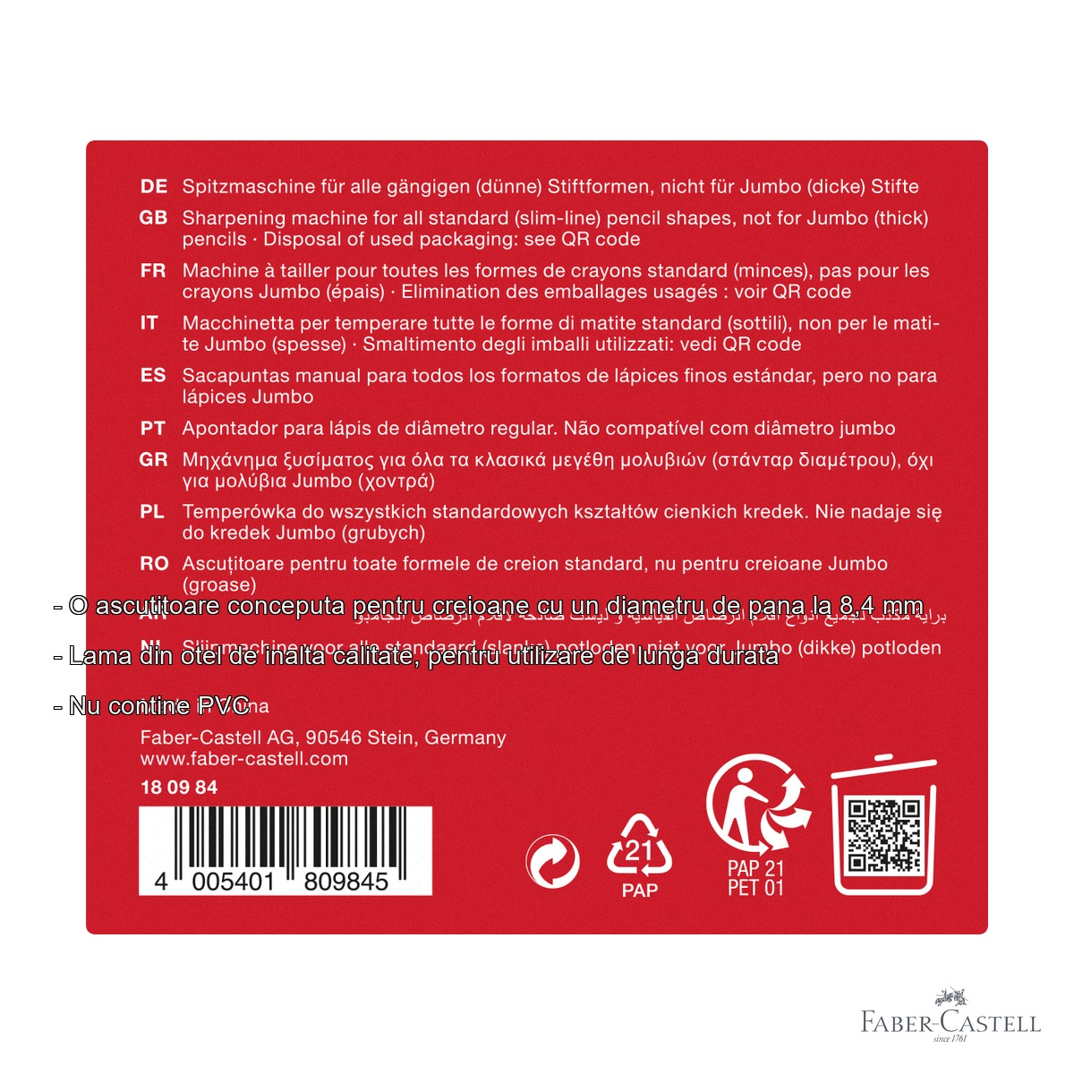 Ascutitoare fixa de birou Faber-Castell, lama otel, negra, pentru creioane pana la 8,4 mm [2]