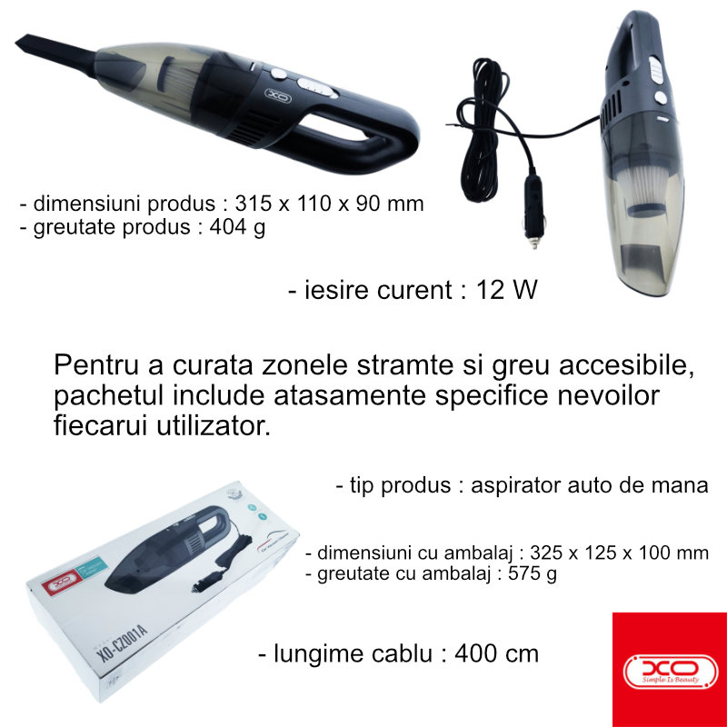 Aspirator de mana, XO-CZ001A 87850, pentru masina, lungime cablu 400 cm [6]