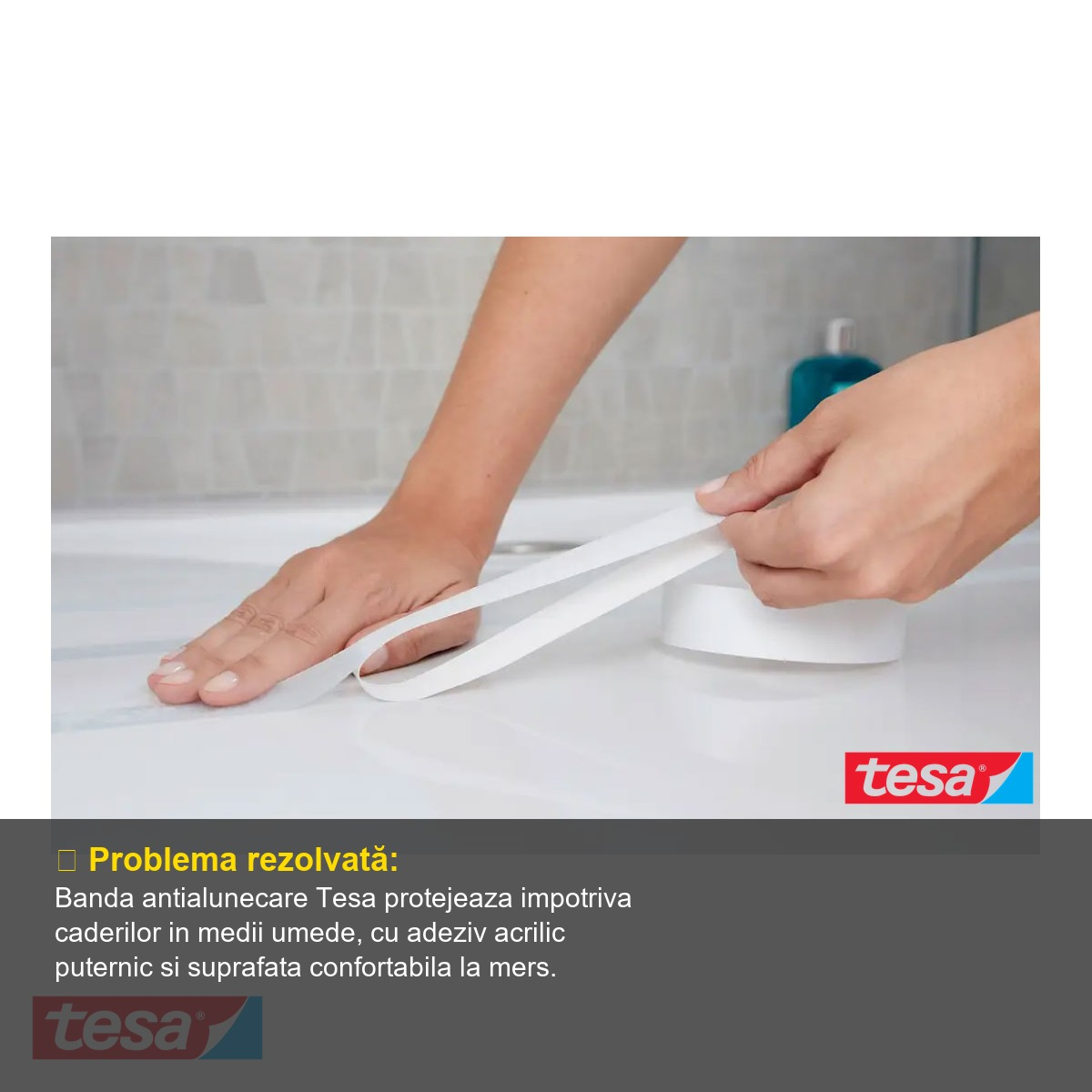 Banda adeziva antialunecare Tesa, transparenta, rezistenta la apa, pentru baie si dus, 5 m x 25 mm [8]