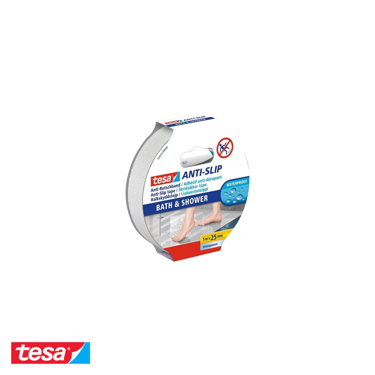 Banda adeziva antialunecare Tesa, transparenta, rezistenta la apa, pentru baie si dus, 5 m x 25 mm [2]