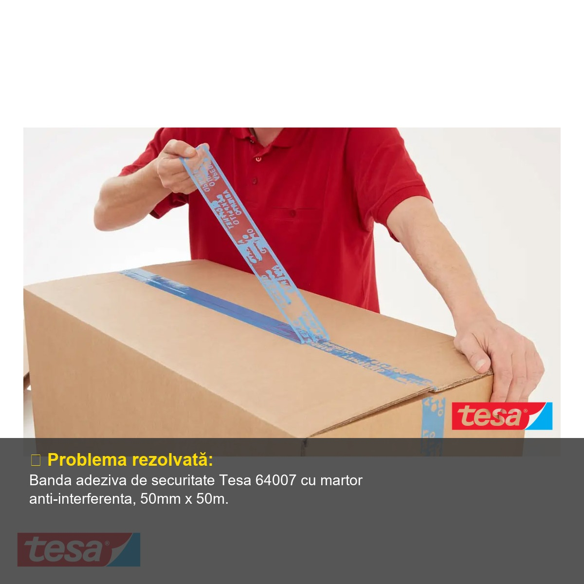 Banda adeziva antifurt Tesa 64007, martor anti-interferenta, sigilare colete, 50mm x 50m [7]