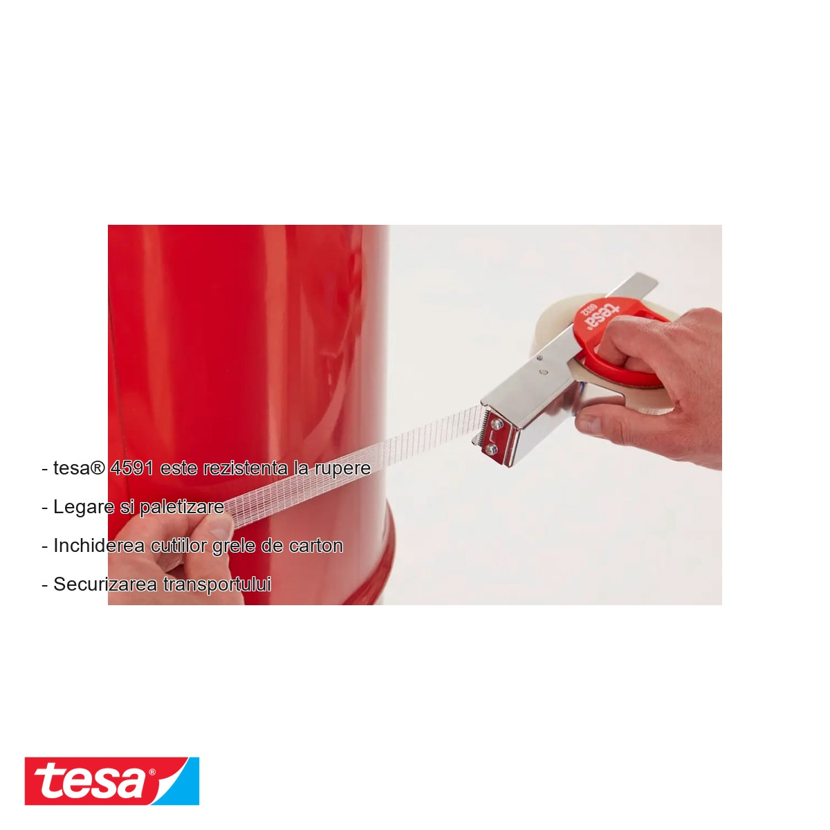 Banda adeziva bidirectionala cu insertie Tesa 4591, rezistenta la tractiune, pentru ambalare si paletizare, 50m x 25mm [4]