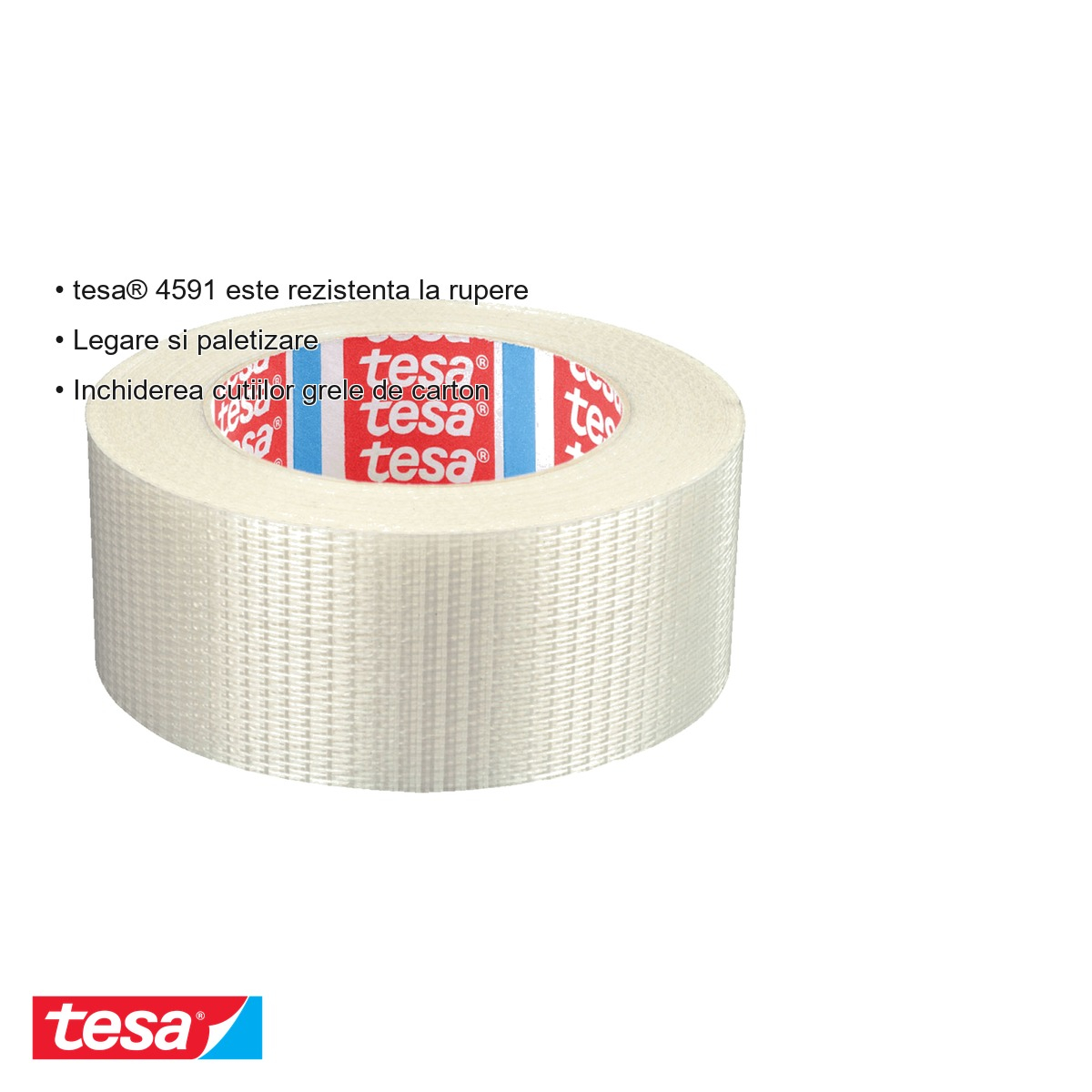 Banda adeziva bidirectionala cu insertie Tesa 4591, rezistenta la tractiune, pentru ambalare si paletizare, 50m x 50mm [5]