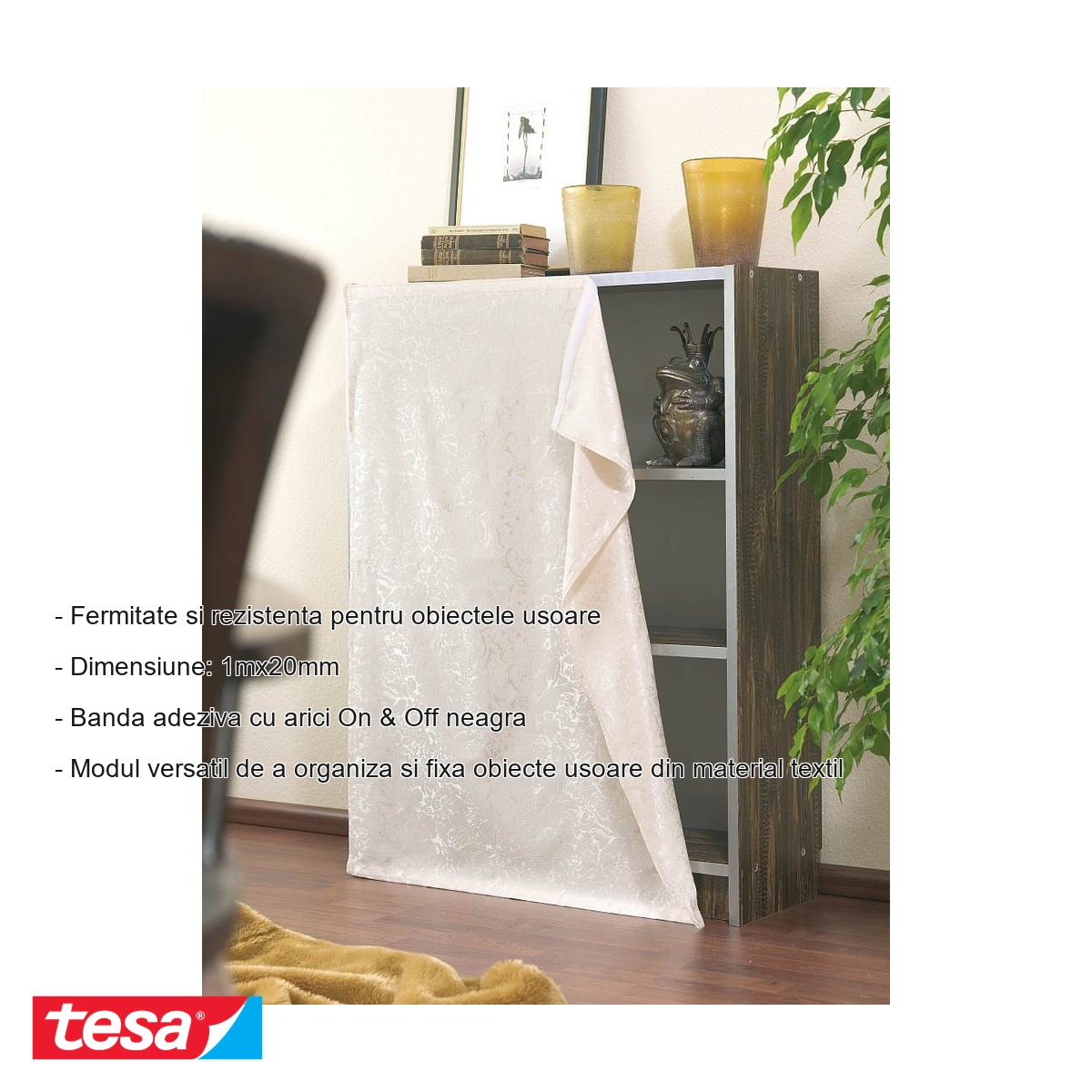 Banda adeziva cu arici Tesa On & Off, negra, reutilizabila, pentru textile si imbracaminte, 1m x 20mm [4]