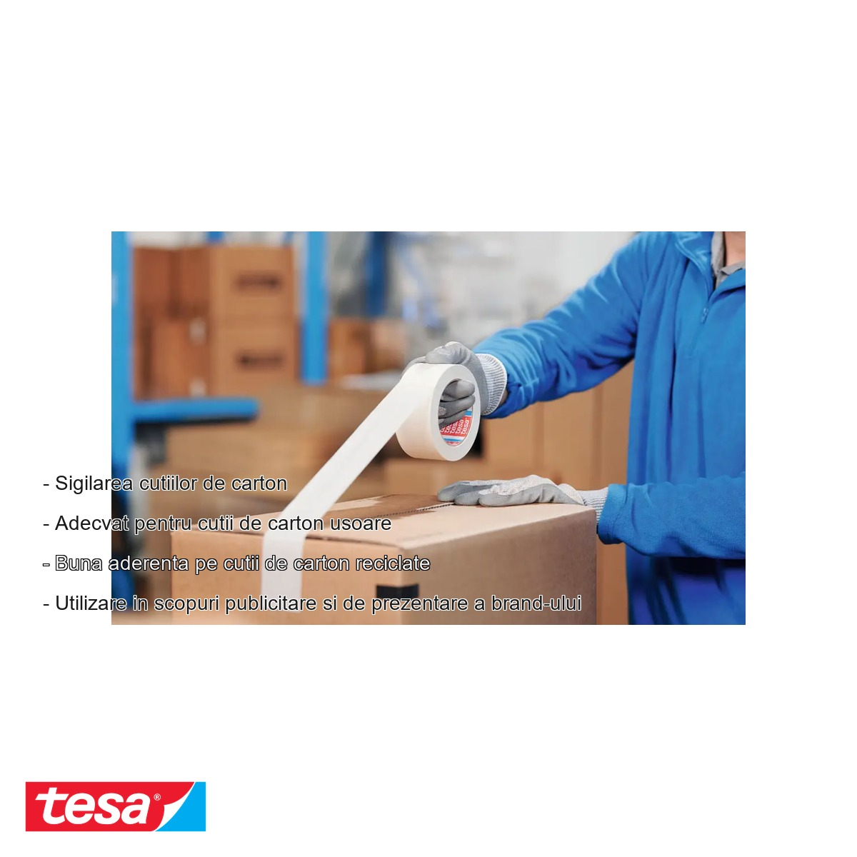 Banda adeziva de ambalare Tesa 4713, hartie creponata alba, rola 50m x 50mm, compatibila reciclare [3]