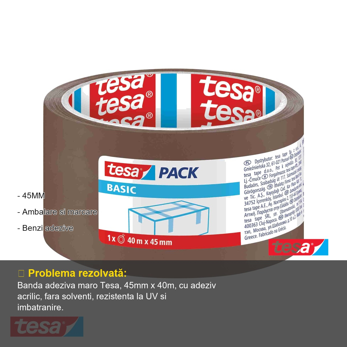 Banda adeziva de ambalare Tesa, maro, acril, 45mm x 40m, rezistenta UV, pentru sigilare cutii si cartoane [4]
