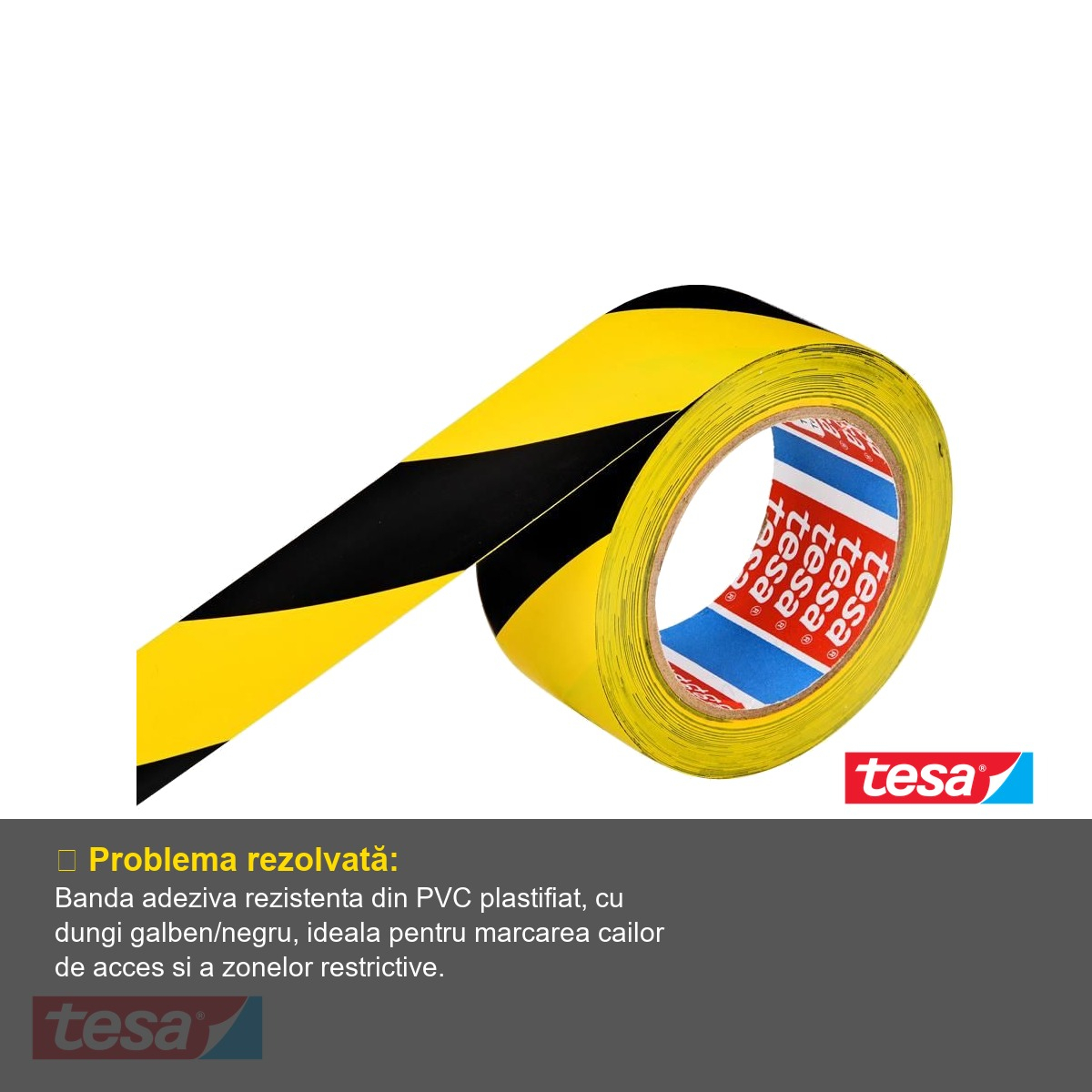 Banda adeziva de marcare galben/negru Tesa, PVC plastifiat, pentru cai de acces si zone restrictive, 50mm x 33m [4]