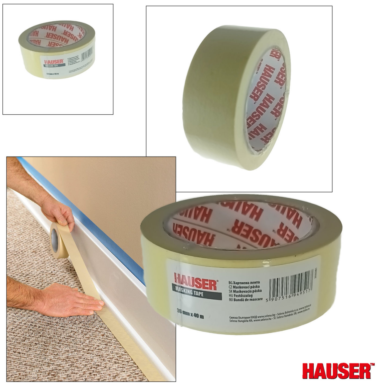 Banda adeziva de mascare, 38mm latime x 40m lungime, Hauser 94951, alba [3]