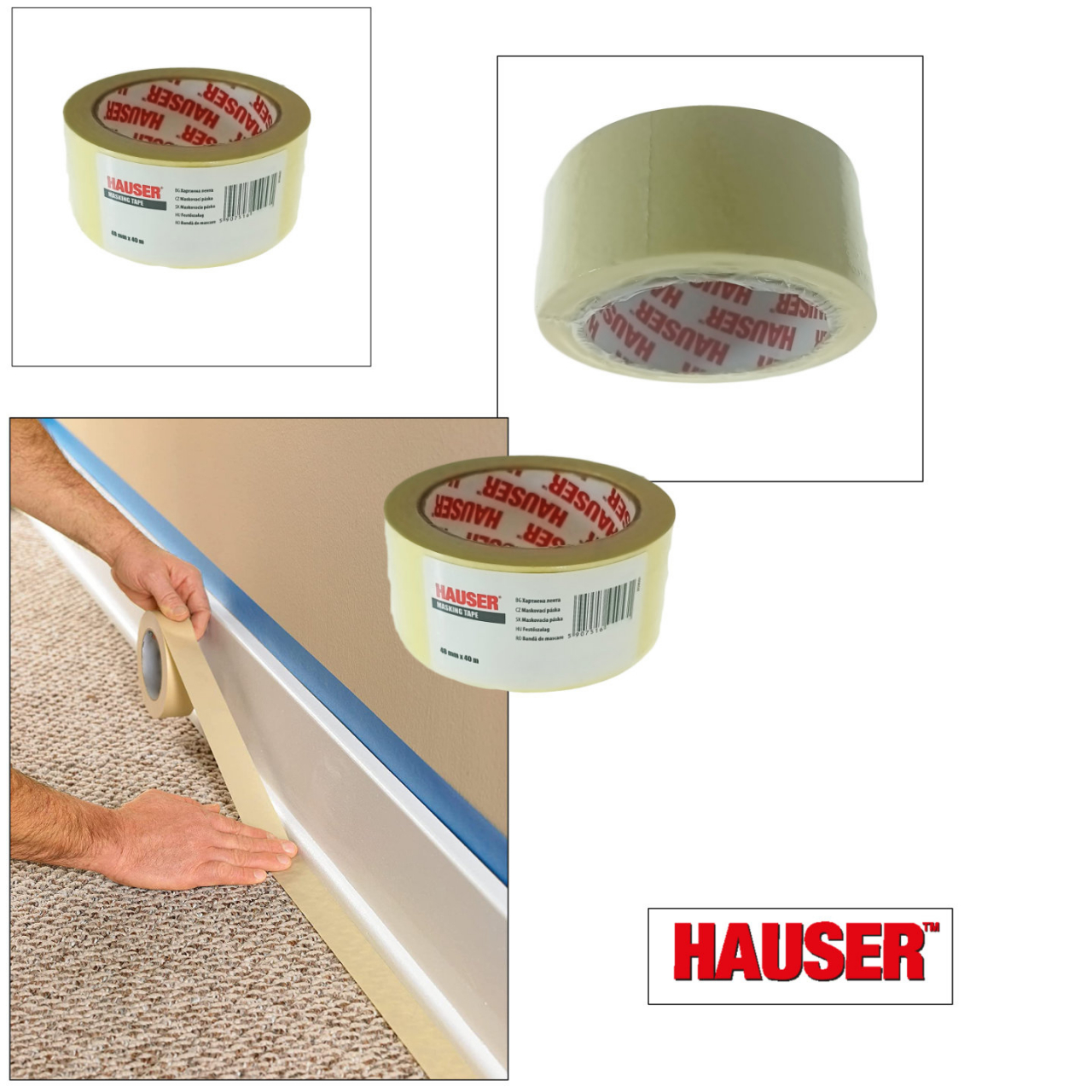 Banda adeziva de mascare, latime 48mm x 40m lungime, Hauser 94953, alba [3]