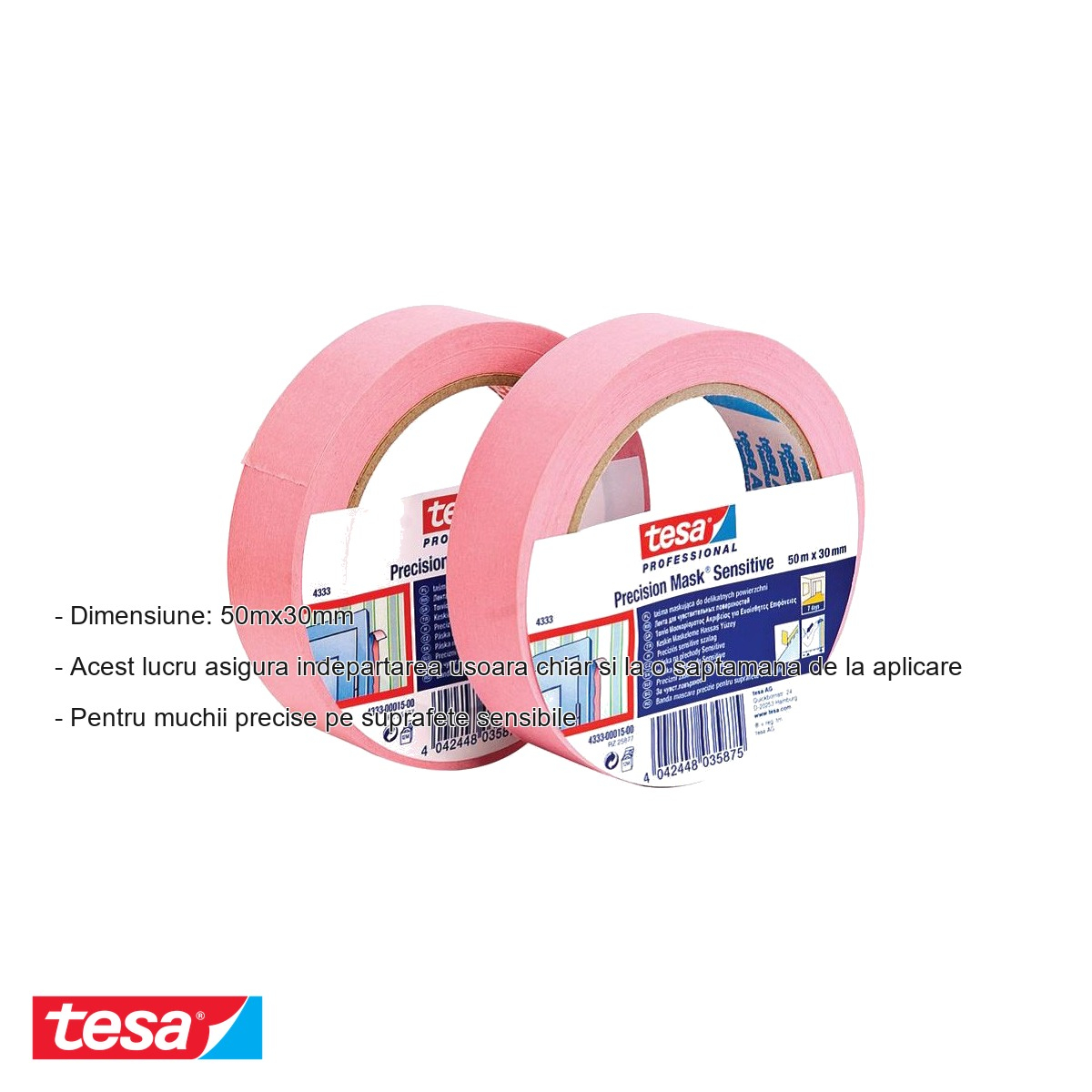 Banda adeziva de mascare Tesa, precizie ridicata, pentru suprafete sensibile, 30mm x 50m [2]
