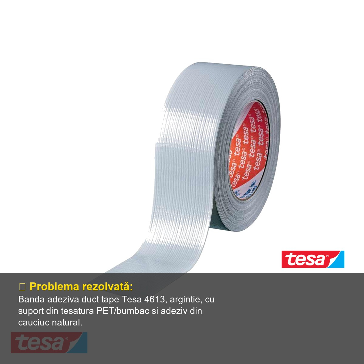 Banda adeziva duct tape Tesa 4613, argintie, rezistenta la apa, 48mm x 50m, uz industrial [4]