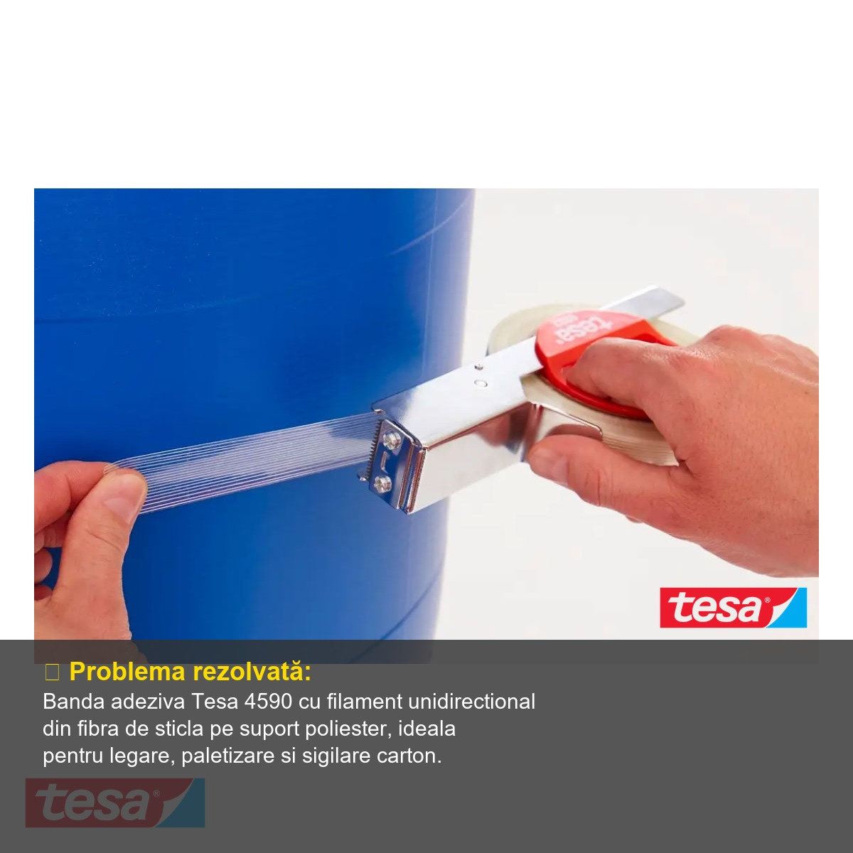 Banda adeziva monofilament Tesa 4590, rezistenta la rupere, pentru legare si paletizare industriala, 50m x 25mm [8]