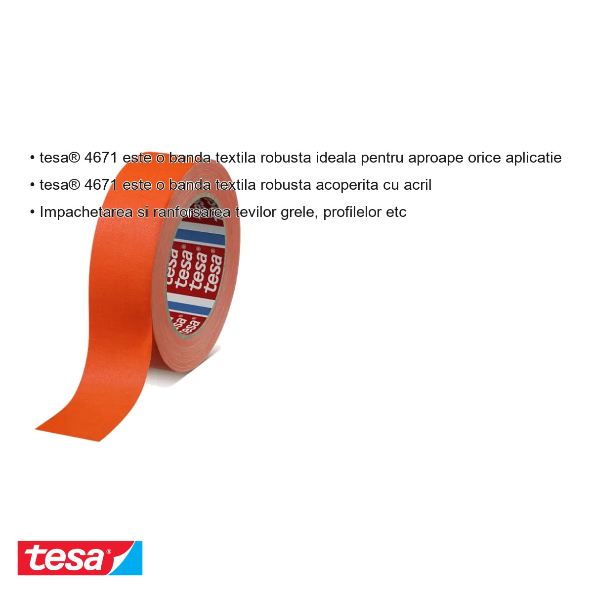 Banda adeziva textila Tesa 4671, portocaliu neon, rezistenta, pentru marcare si ambalare, 25m x 25mm [6]