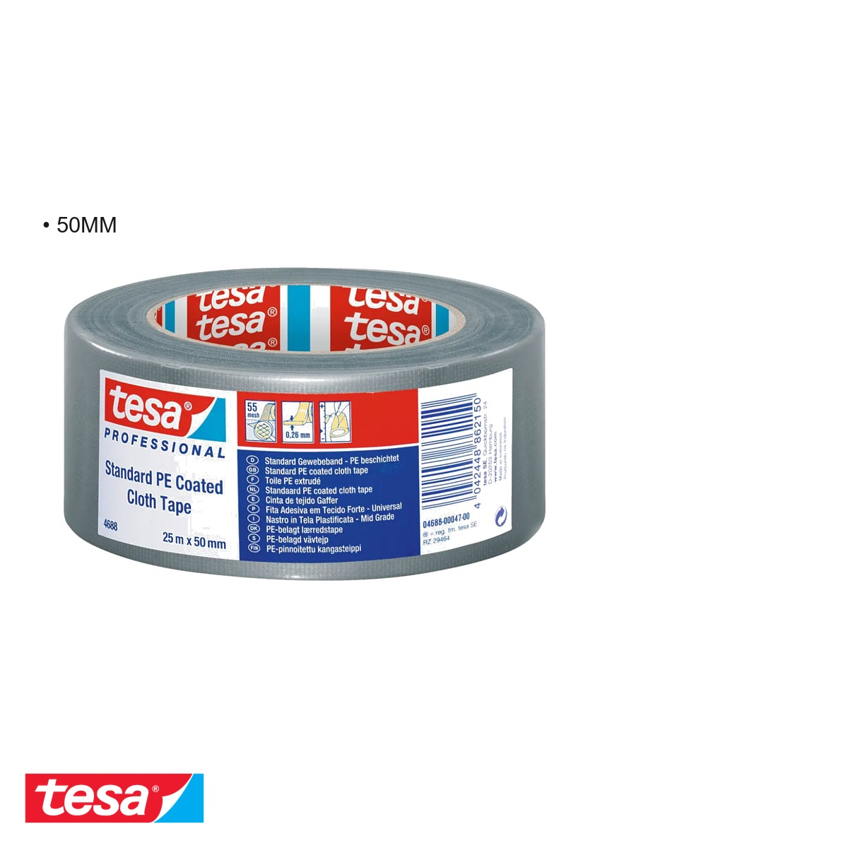 Banda adeziva textila Tesa 4688, argintie, rezistenta si impermeabila, 50mm x 25m, pentru reparatii si mesteri [5]