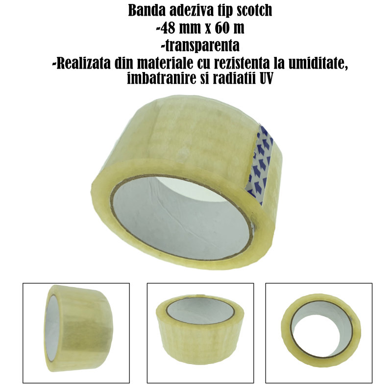 Banda adeziva tip scotch, 48 mm x 60 m, cu adeziv solvent, T38048-0060, transparenta [5]