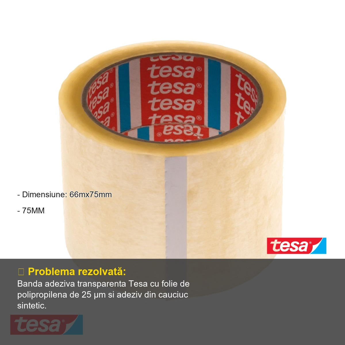 Banda adeziva transparenta Tesa, folie polipropilena 25 µm, adeziv cauciuc sintetic, 66m x 75mm, pentru ambalare si sigilare [2]