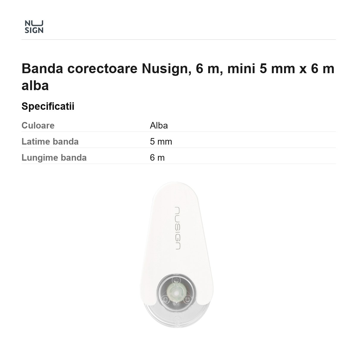 Banda corectoare Nusign, 6 m, mini 5 mm x 6 m alba [3]
