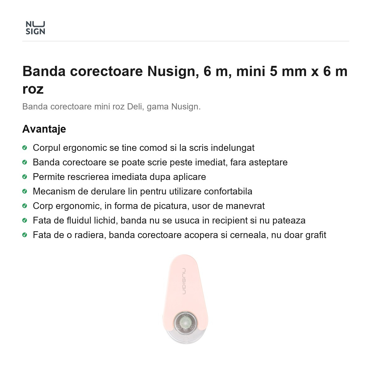 Banda corectoare Nusign, 6 m, mini 5 mm x 6 m roz [2]