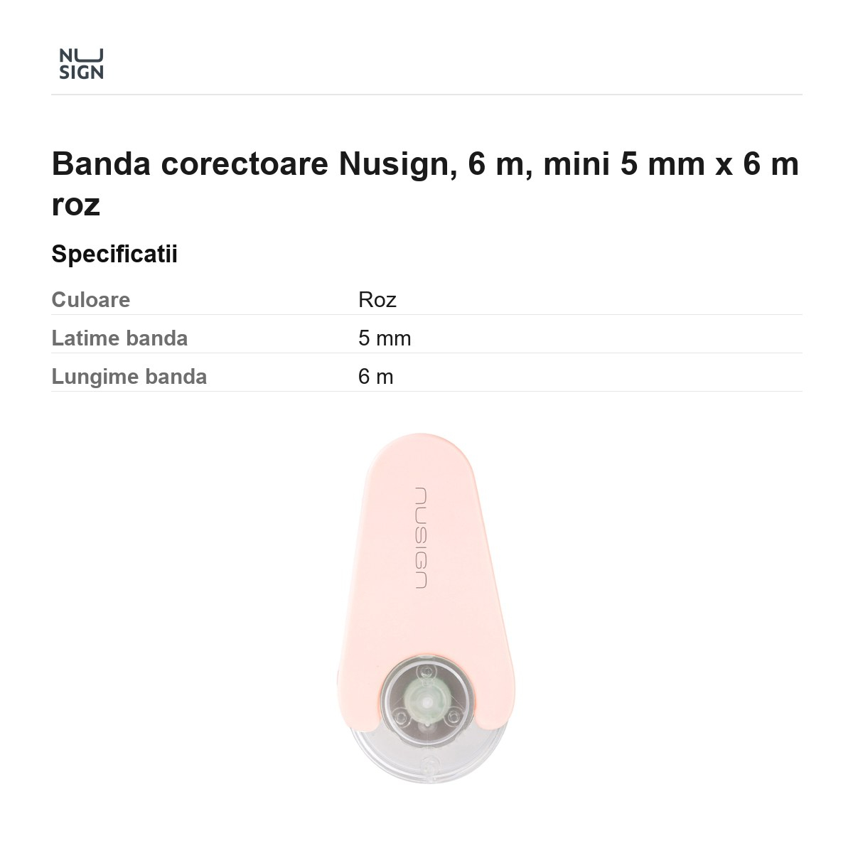 Banda corectoare Nusign, 6 m, mini 5 mm x 6 m roz [3]