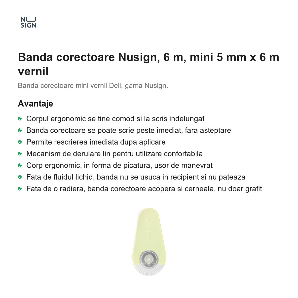 Banda corectoare Nusign, 6 m, mini 5 mm x 6 m vernil [2]