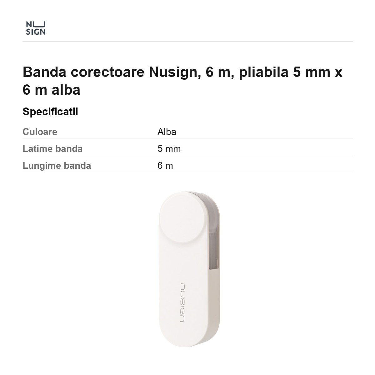 Banda corectoare Nusign, 6 m, pliabila 5 mm x 6 m alba [3]