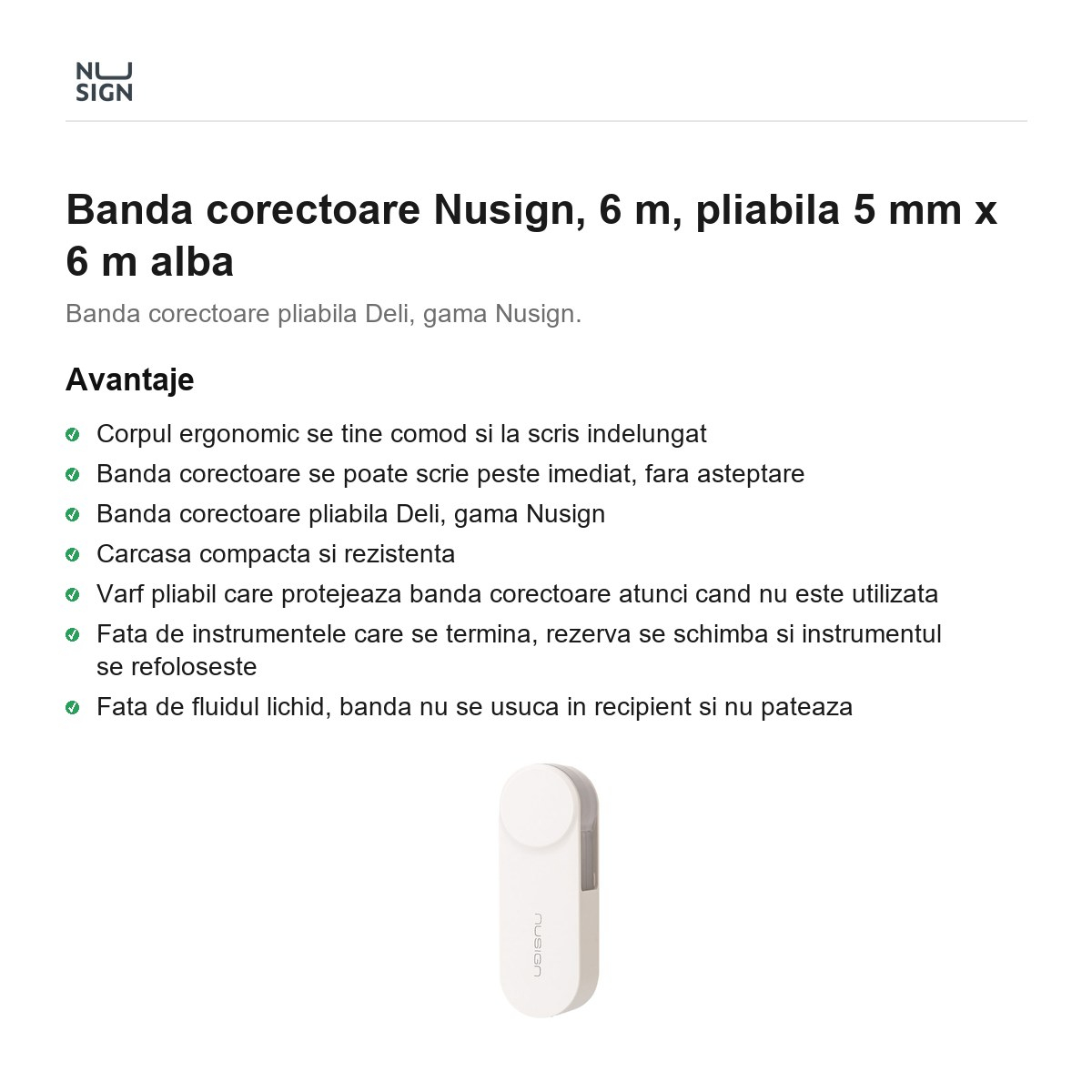 Banda corectoare Nusign, 6 m, pliabila 5 mm x 6 m alba [2]