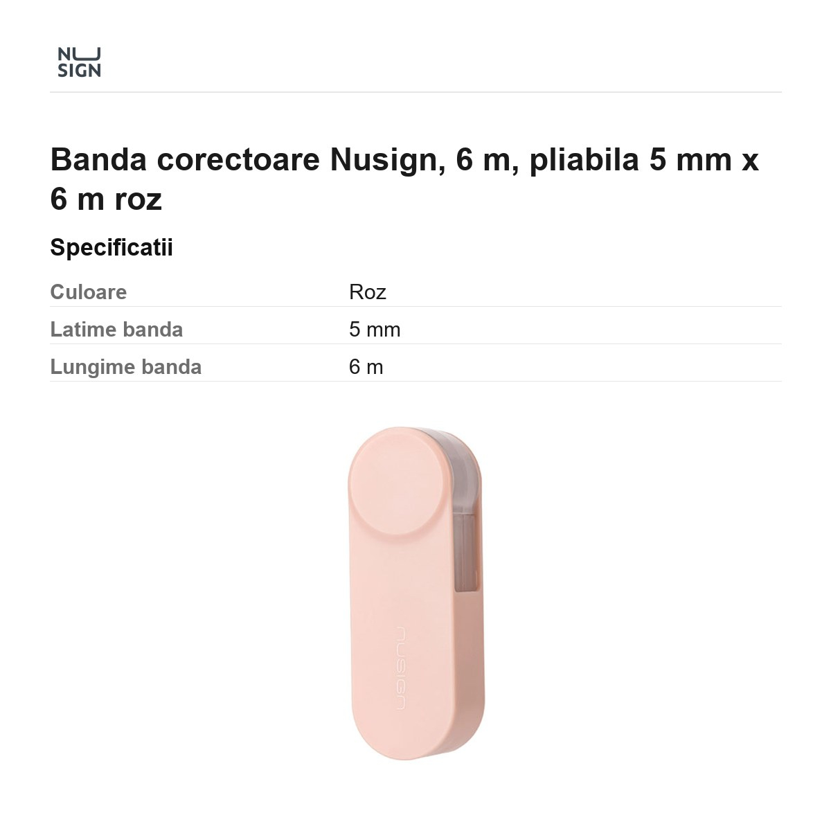 Banda corectoare Nusign, 6 m, pliabila 5 mm x 6 m roz [3]