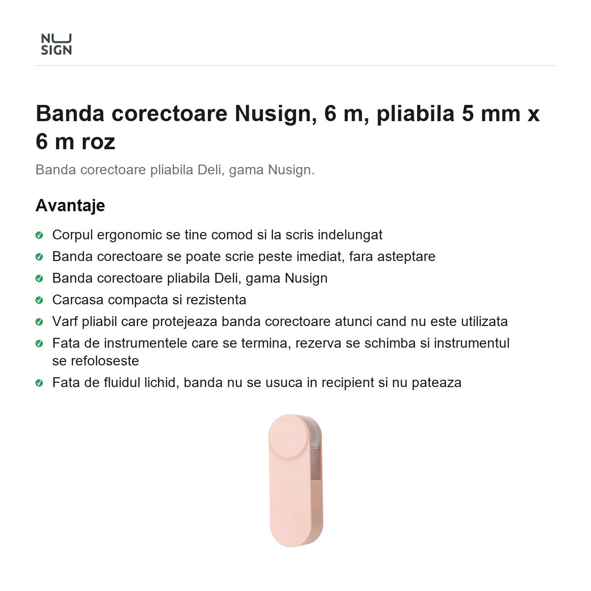 Banda corectoare Nusign, 6 m, pliabila 5 mm x 6 m roz [2]