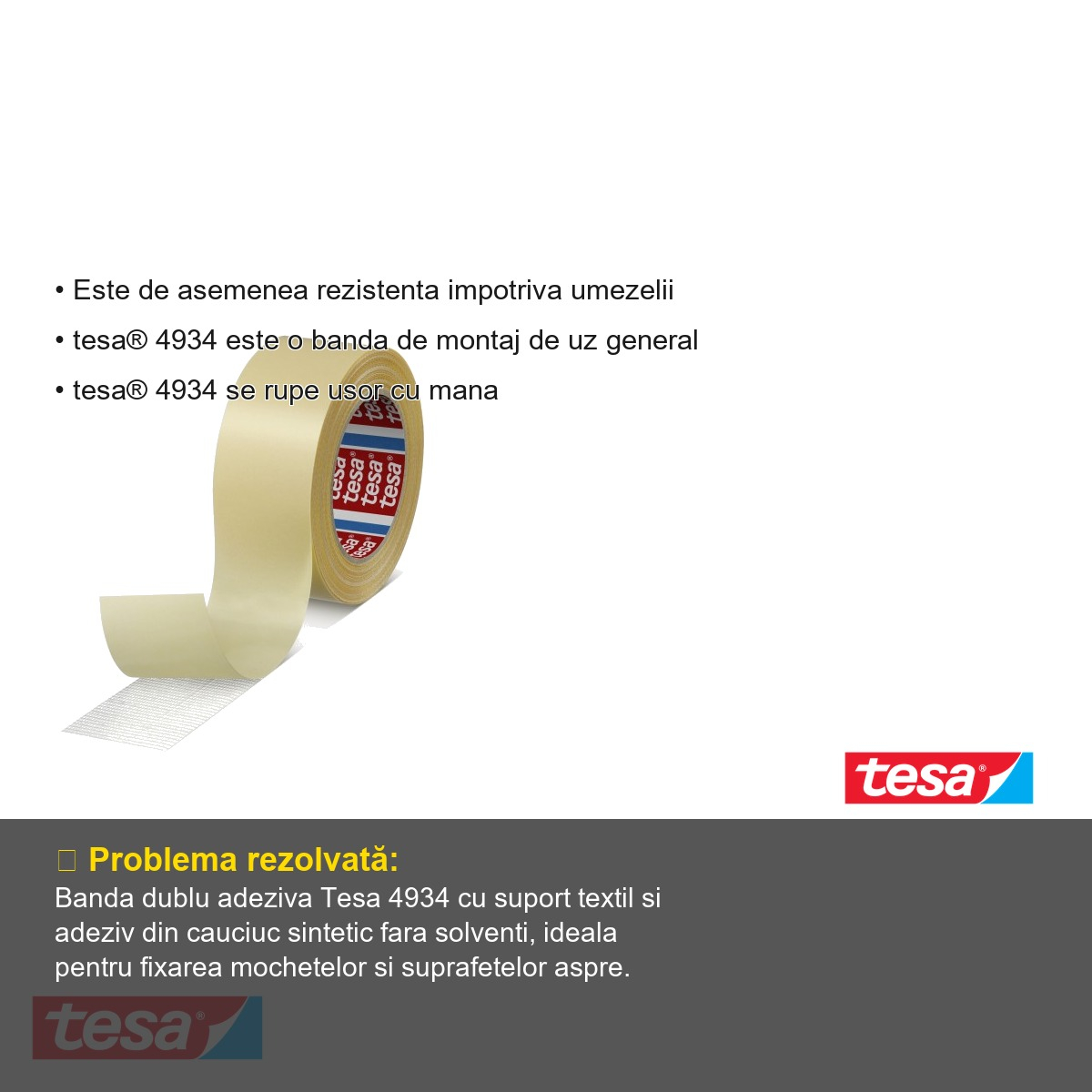Banda dublu adeziva pentru mocheta Tesa 4934, suport textil, 50mm x 25m [3]