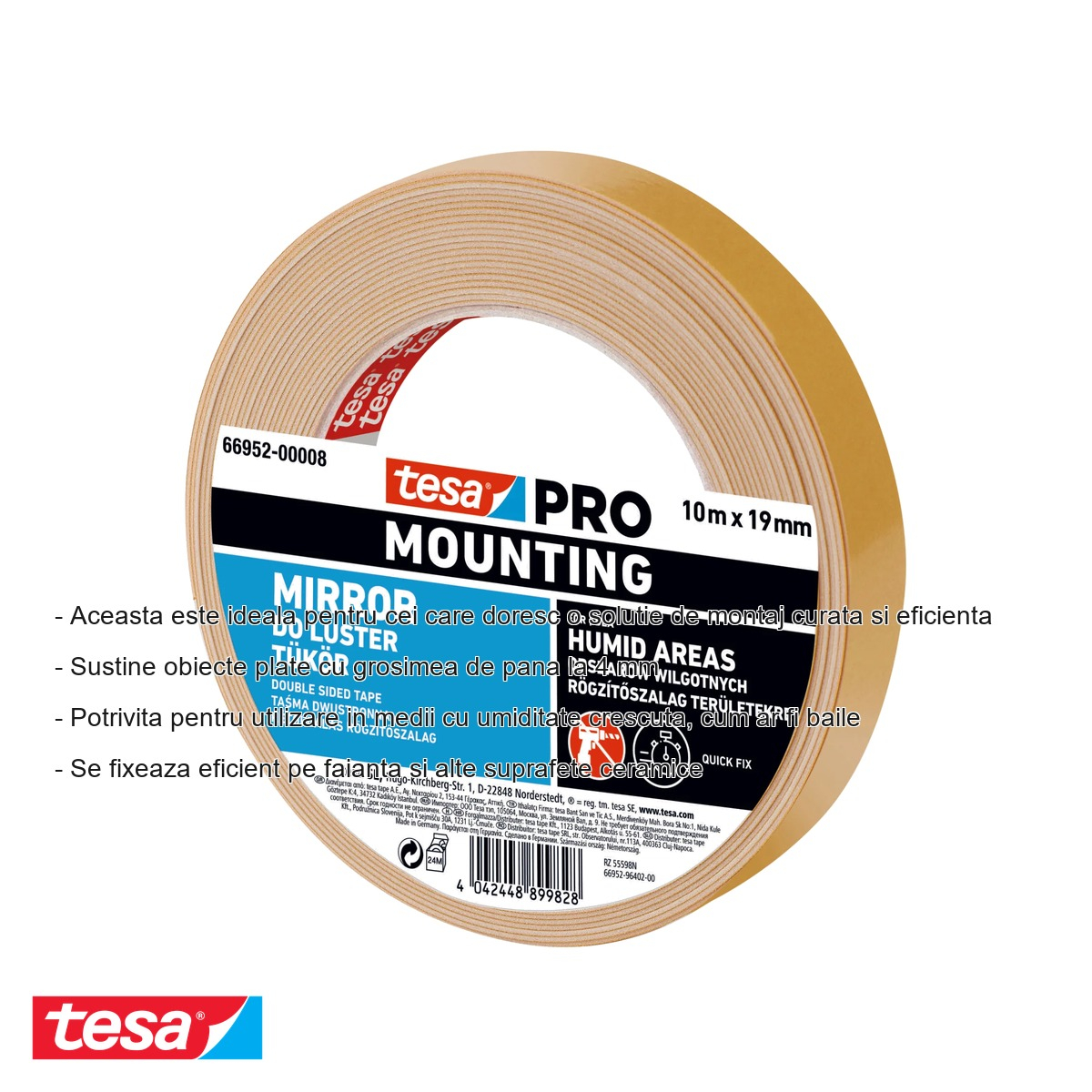 Banda dublu adeziva Tesa 66952, 19mm x 10m, pentru montaj oglinzi fara gaurire [2]