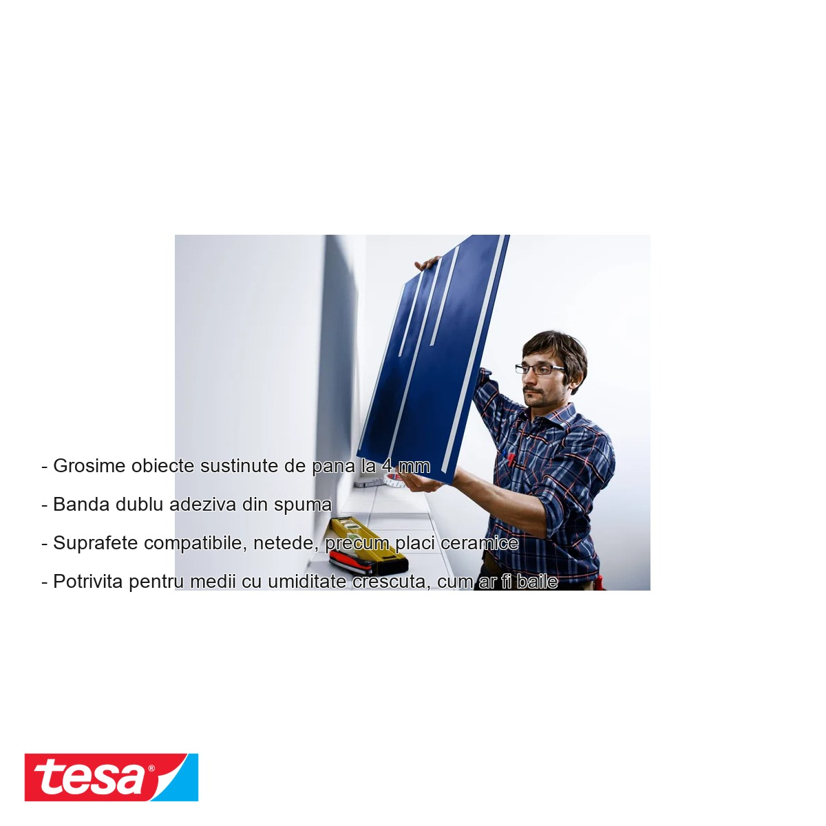 Banda dublu adeziva Tesa Pro 66952, spuma, 5m x 19mm, pentru fixare oglinzi si suprafete netede [2]