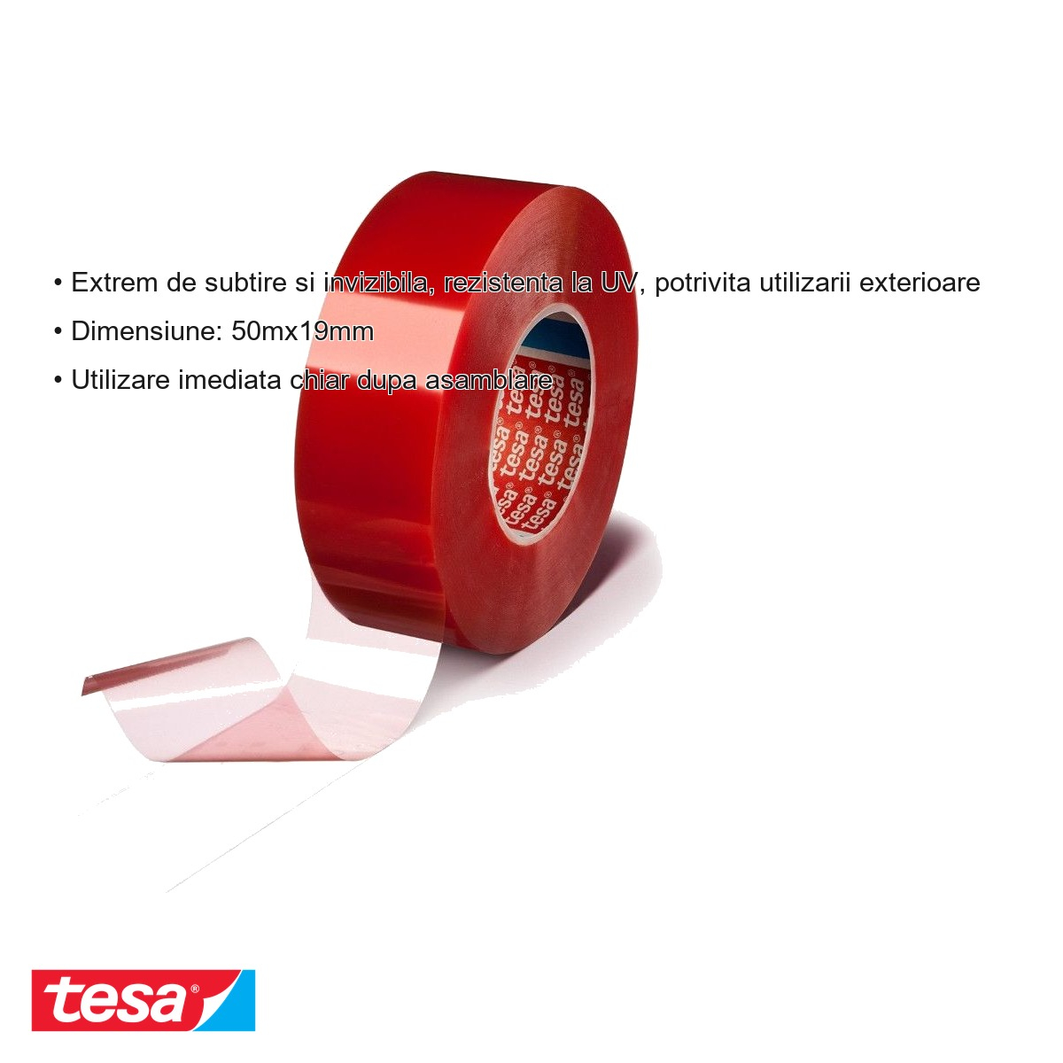 Banda dublu adeziva transparenta Tesa Fix, suport PET si adeziv acrilic, rezistenta UV, 50m x 19mm [3]