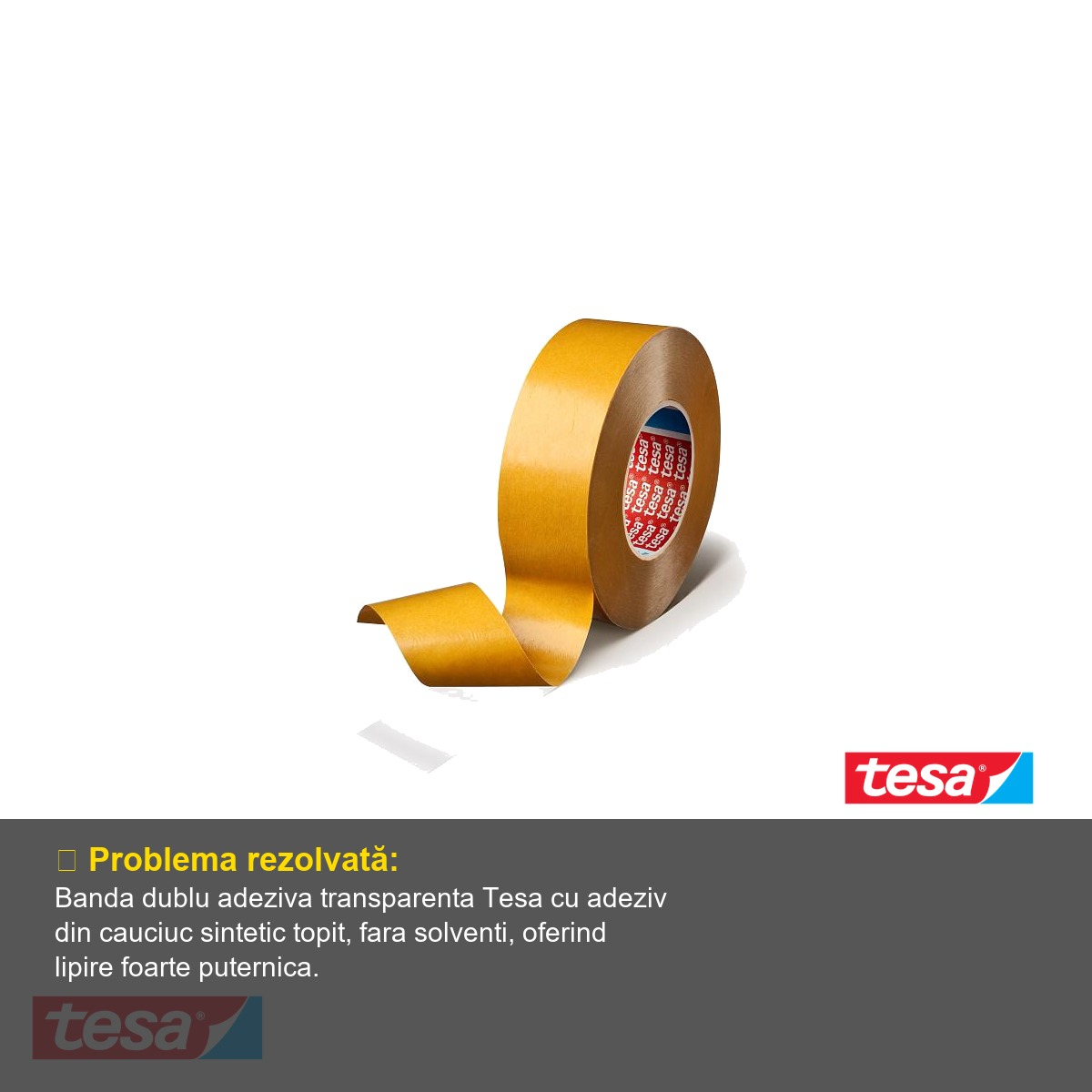 Banda dublu adeziva transparenta Tesa, suport polipropilenic, adeziv cauciuc sintetic, 25mm x 50m [4]