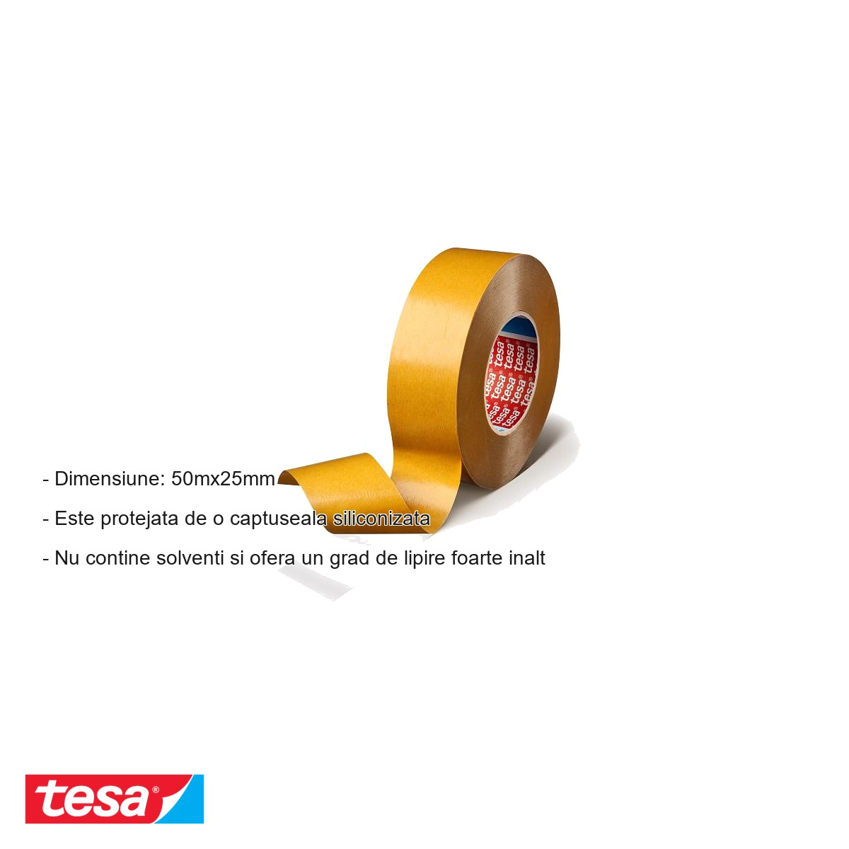 Banda dublu adeziva transparenta Tesa, suport polipropilenic, adeziv cauciuc sintetic, 25mm x 50m [2]
