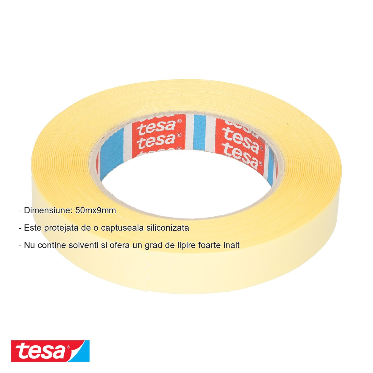 Banda dublu adeziva transparenta Tesa, suport polipropilenic, adeziv cauciuc sintetic, 9mm x 50m [2]