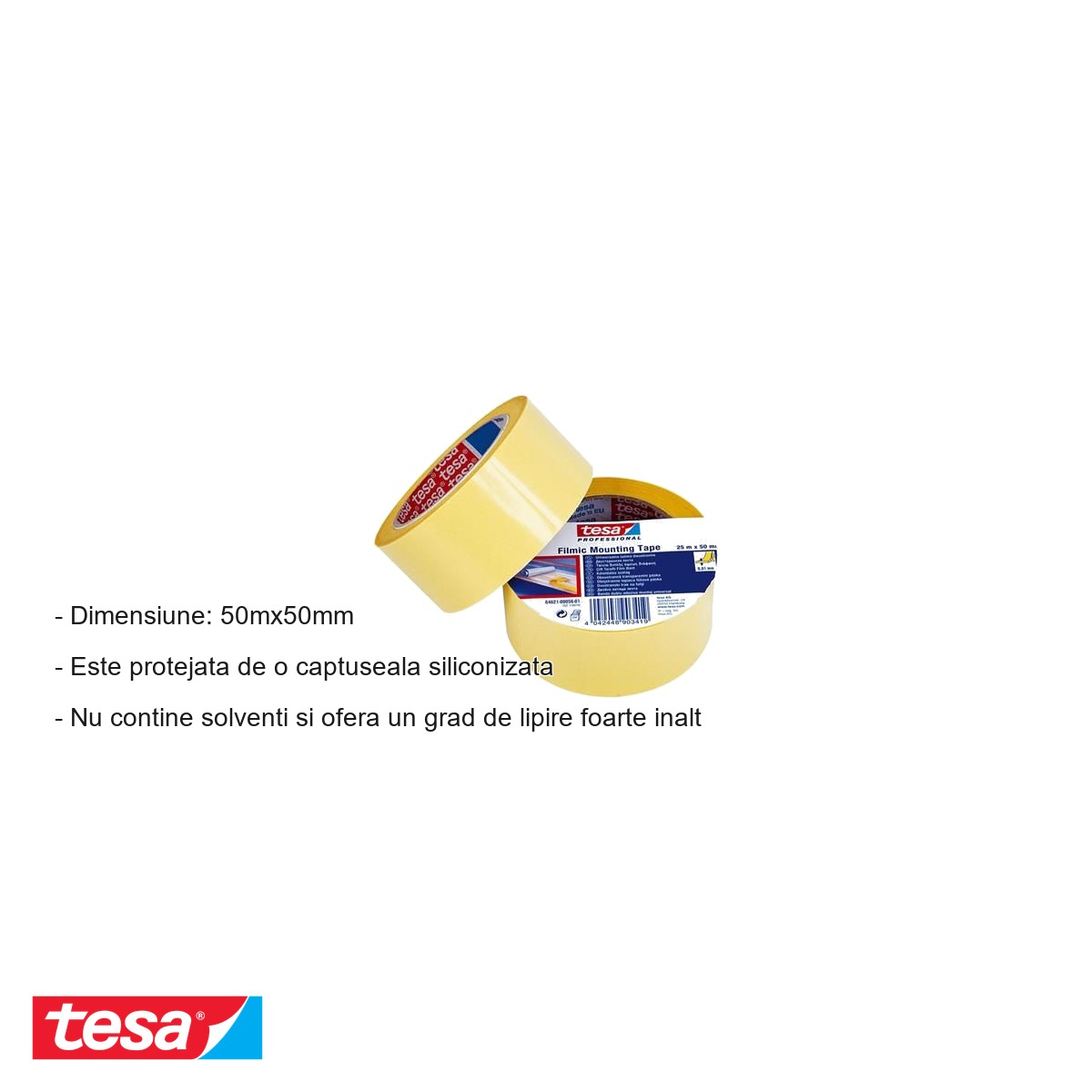 Banda dublu adeziva transparenta Tesa, suport polipropilenic, uz general, 50mm x 50m [4]