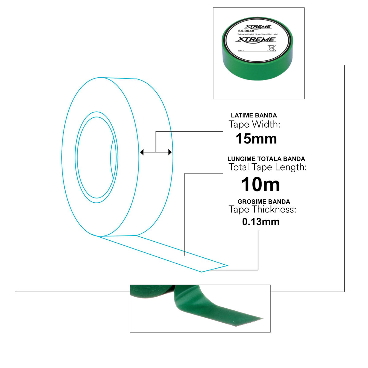 Banda izolatoare adeziva, XTREME 07054, 0.13mmx15mm, 10m lungime, PVC, verde [2]