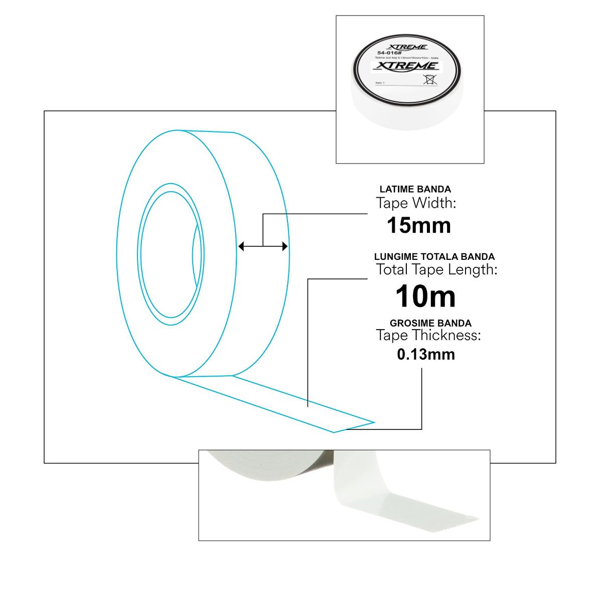 Banda izolatoare adeziva, XTREME 08192, 0.13mmx15mm, 10m lungime, PVC, alba [2]