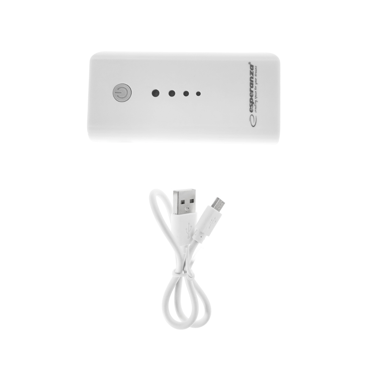 Baterie externa, Esperanza Electron EMP104WE, 5200mAh, lanterna integrata, port-uri 1 x USB Tip A si 1 x MicroUSB DC, cablu alimentare inclus, alb cu gri [2]