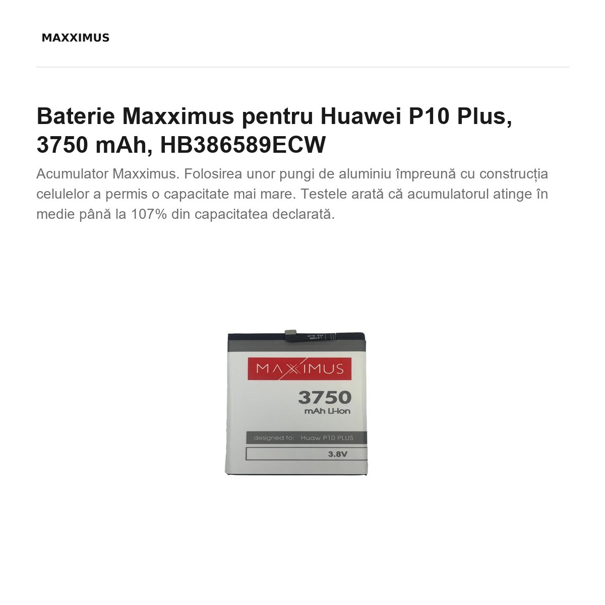 Baterie Maxximus pentru Huawei P10 Plus, 3750 mAh, HB386589ECW [2]