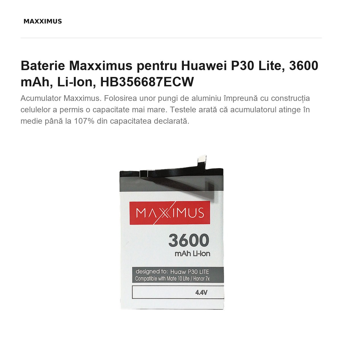 Baterie Maxximus pentru Huawei P30 Lite, 3600 mAh, Li-Ion, HB356687ECW [2]